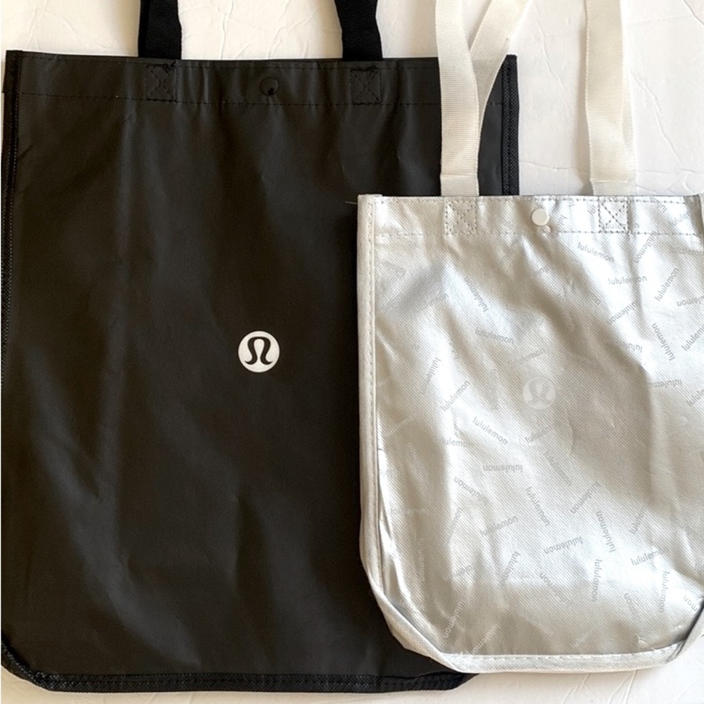 Lot (x2) Lululemon Reuseable‎ Shopping Tote Bags Silver Small & Large Black, New